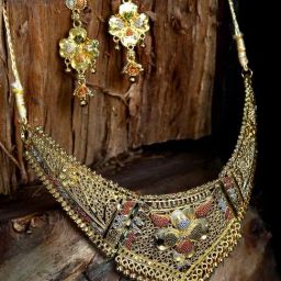 Anikas Creation Gold Plated Blue & Red Hasli Jewellery Set-image-48