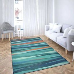 Presto Blue & Orange Polyester Washable Carpet-image-94