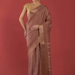 Winza Designer Pink Striped Saree With Unstitched Blouse-image-45