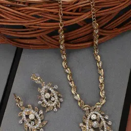 Anikas Creation Traditional Gold Plated Cubic Zirconia Stone Studded Jewellery Set-image-78