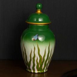 Whispering Homes Green Ceramic Jar With Lid - Small-image-72