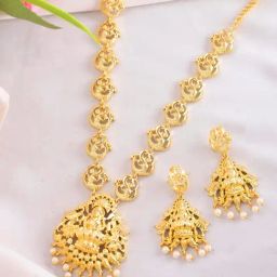 VOJ Gold Plated Anti Tarnish Temple Necklace & Earring Set-15
