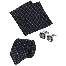 Park Avenue Black Embroidered Tie with Cufflink and Pocket Square-image-55