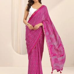 Libas Pink Bandhani Saree With Unstitched Blouse-picture-21