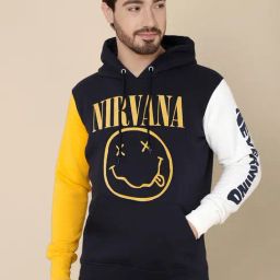Free Authority Navy Regular Fit Nirvana Printed Hooded Sweatshirt-image-85