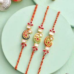 Aapno Rajasthan Aam Design Kundan Work Set of 3 Rakhi-image-78