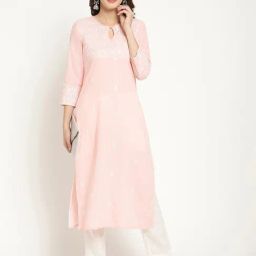 Savi Pink Cotton A-Line Embroidered Kurta kurtis-image-42
