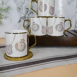 Femora White & Brown Printed Ceramic Matte Coffee & Tea Cup-45
