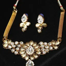 Anikas Creation Gold Plated White Stone Studded Floral Style Handcrafted Jewellery Set-image-73