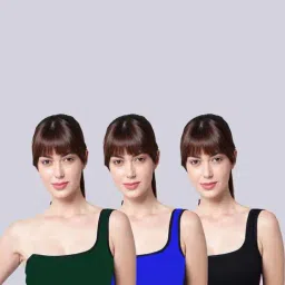AROUSY Green & Blue Cotton Bandeau Bras - Pack Of 3-image-4