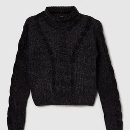 max Girls Self Design Cable Knit Turtle Neck Pullover Sweaters-image-25