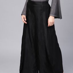 W Women Black Flared Solid Palazzos-image-82
