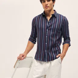 THE BEAR HOUSE Men Spread Collar Multi Striped Cotton Slim Fit Casual Shirt-image-87