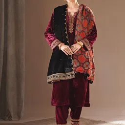 JAYPORE Women Embroidered Velvet Shawl-image-29