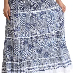 Exotic India Printed Pure Cotton Flared Maxi Skirt-image-99