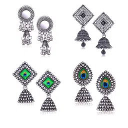 Sangria Silver-Plated Alloy Jhumkas-image-100