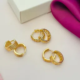 ABDESIGNS Set Of 3 Gold-Plated Huggies Classic Hoop Earrings-30