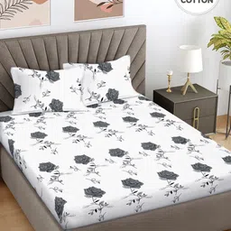 Myntra Elegant Homes Grey & White Floral 400 TC King Bedsheet with 2 Pillow Covers-14