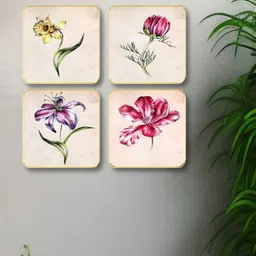 Myntra Elegant Homes Purple & Yellow 4 Pieces Floral And Botanical Wooden Wall Art-image-81