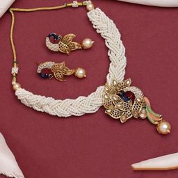 RHOSYN Gold-Plated Stone Studded & Beaded Meenakari Jewellery Set-58