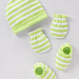 Babyhug 100% Cotton Striped Cap Mittens & Booties - Cap Diameter 11.5 cm-26