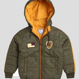 TOONYPORT Full Sleeves Enter Patch Detail Quilted Hooded Jacket - Green-image-75