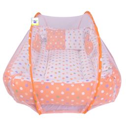 Toddylon Baby Bedding Set New Born Mattress with Mosquito Net Polka Dot Printed  - Orange-21