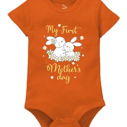 Zeezeezoo Mothers Day Theme Half Sleeves Bunny Mama & Baby Printed Onesie - Orange-image-50
