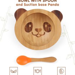 Teddy Shaped Bamboo Wooden Bowl with Spoon - Orange-picture-25
