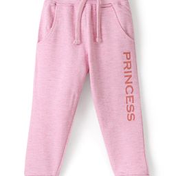 Babyhug Cotton Looper Knit Full Length Track Pant Text Print - Pink-image-36