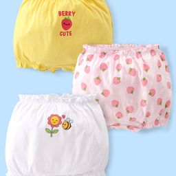 Doodle Poodle 100% Cotton Bloomers Strawberry & Bee Print Pack Of 3 - White Yellow & Pink-image-71