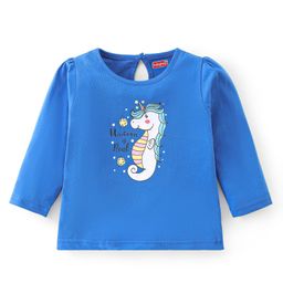 Babyhug Cotton Knit Full Sleeves T-Shirt Unicorn Graphic Print - Blue-image-91