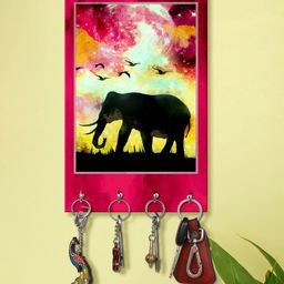 999Store Stylish Wood Wall Mount Decorative Key Holder - Dark Moon Elephant Face-image-91