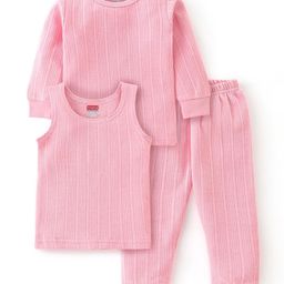 Babyhug Full Sleeves Solid Thermal Vests & Pant Set of 3 - Pink-image-11