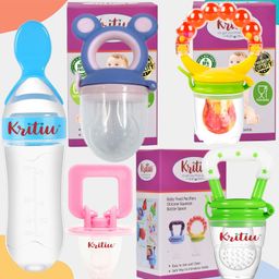 Kritiu Baby Spoon Feeder Fruit Nibbler & Pacifier Feeding Combo - Multicolor-image-44