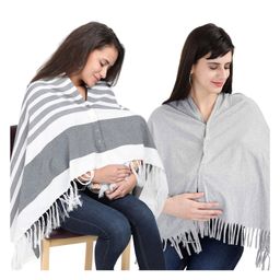 Lulamom Multi-Purpose Breast Feeding Nursing Shawl - Pack of 2 (Grey stripes & Grey melange solid)-image-81