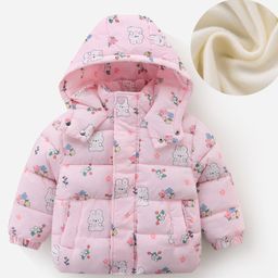 Kookie Kids Full Sleeves Padded Hooded Jacket with Bunny & Floral Print - Pink-image-64