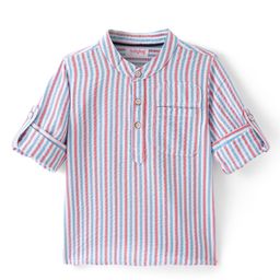 Babyhug Cotton Woven seersucker Full Sleeves Mandarin Collar Striped Kurta Shirt - Multicolor-image-68