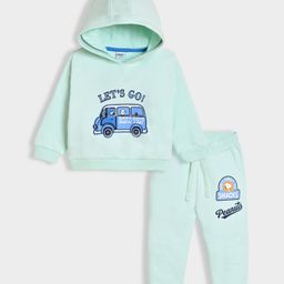 Mi Arcus Peanuts Featuring Full Sleeves Snoopy Printed & Embroidered Hooded Sweatshirt & Joggers Set - Mint Green-73