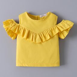Mark & Mia Cotton Knit Frill Cold Shoulder Sleeves Top - Yellow-picture-26