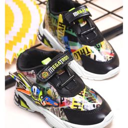 KATS Graphic Printed Velcro Closure Sneakers - Black & Pista-image-81