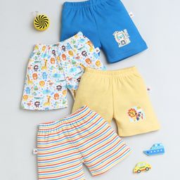 BUMZEE Interlock Knit Above Knee Length Striped & Animal Printed Shorts Pack of 4 - Multicolor-image-67