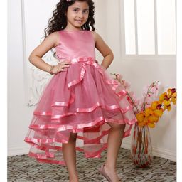 Toy Balloon Kids Net Sleeveless Bow Applique Detailed Layered High Low Dress - Rose Pink-image-91