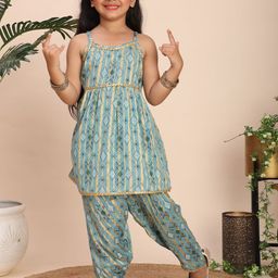 Cutiekins Girls Printed Regular Gotta Patti Kurta with Dhoti Pants-picture-2