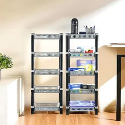 Kuber Industries Black & Silver Toned 2 Pieces 5-Tier Multi-Utility Organisers-57