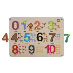 MINDMAKER Wooden Puzzle with Knobs Educational and Learning Toy for Kids Alphabets Numbers Shapes Fruits Vegetables Animals - 8 pieces image 3