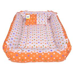 Toddylon Baby Bedding Set New Born Mattress with Mosquito Net Polka Dot Printed  - Orange image 4