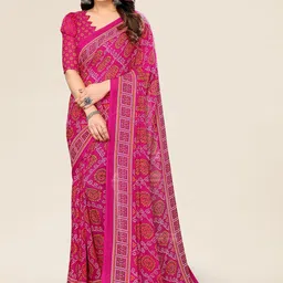 Moda Rapido Pink Printed Poly Georgette Sarees-picture-2