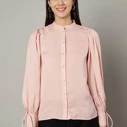 Amagyaa Mandarin Collar Satin Blouson Top-image-91