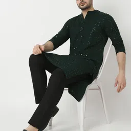 Ethnicity Geometric Embroidered Mandarin Collar Sequinned Kurta-image-58